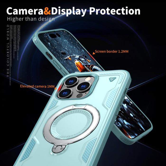 N/A - iPhone 14 Pro Skal Plast Militärt Skydd Med Ställ - Baby Blue