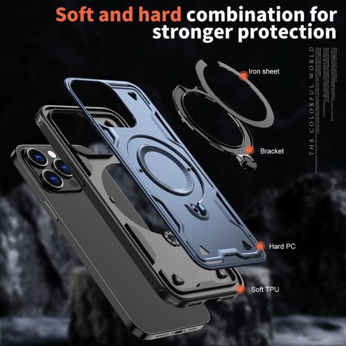 N/A - iPhone 14 Pro Skal Plast Militärt Skydd med Ställ - Blå