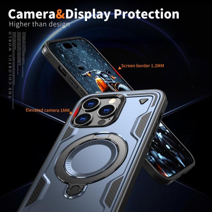 N/A - iPhone 14 Pro Skal Plast Militärt Skydd med Ställ - Blå