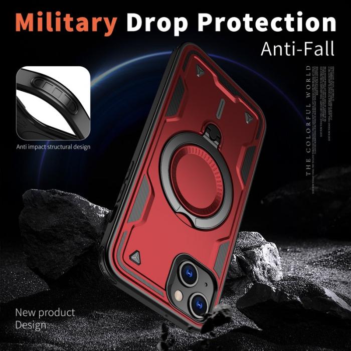 N/A - iPhone 15 Plus Skal Militärskydd Plast Kickstand - Röd