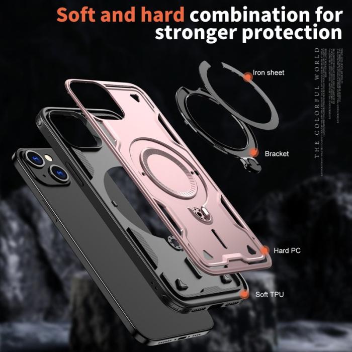 N/A - iPhone 15 Plus Skal Militärskydd Plast Kickstand - Roséguld