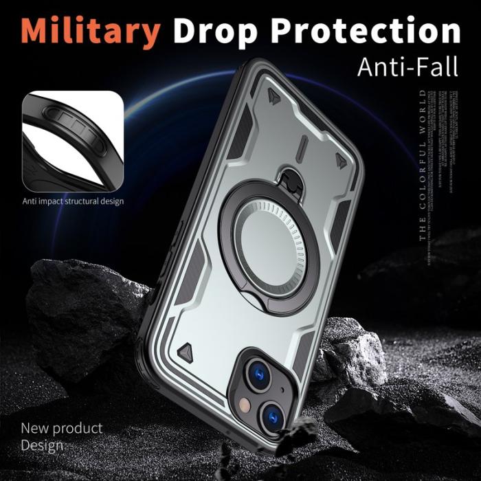 N/A - iPhone 15 Plus Skal Plast Militärskydd Kickstand - Grå