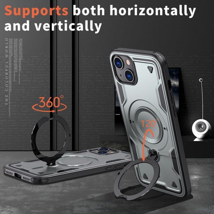 N/A - iPhone 15 Plus Skal Plast Militärskydd Kickstand - Grå