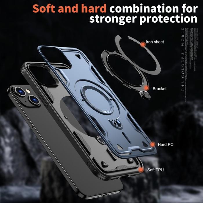 N/A - iPhone 15 Plus Skal Plast Militärskydd Med Ställ - Blå