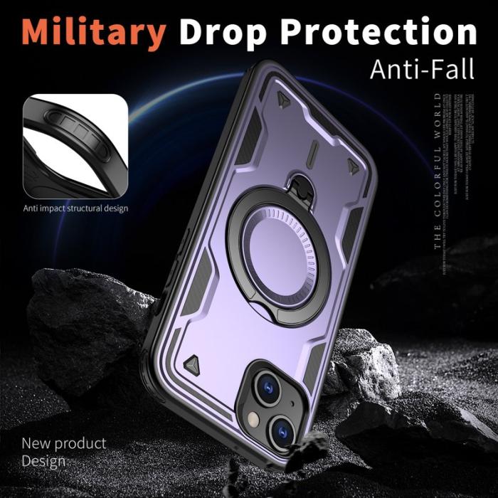 N/A - iPhone 15 Plus Skal Plast Militärskydd Med Ställ - Lila