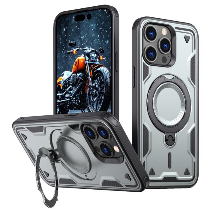 N/A - iPhone 15 Pro Max Skal Plast Militärskydd Kickstand - Grå