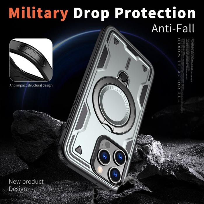 N/A - iPhone 15 Pro Max Skal Plast Militärskydd Kickstand - Grå