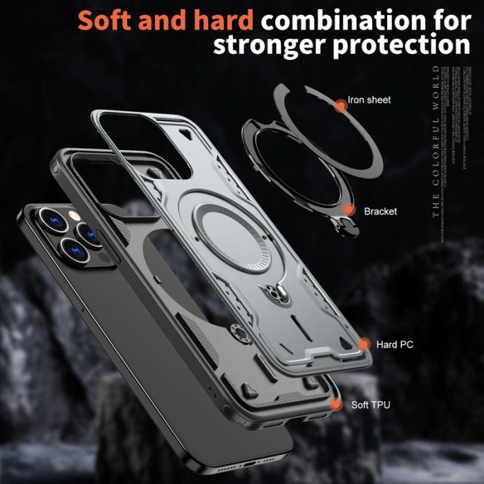 N/A - iPhone 15 Pro Max Skal Plast Militärskydd Kickstand - Grå