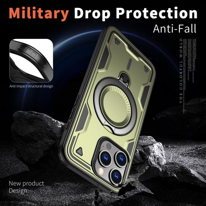 N/A - iPhone 15 Pro Max Skal Plast Militärskydd Kickstand - Olive Green