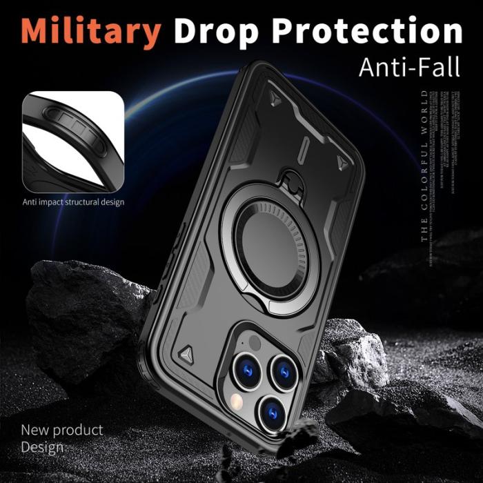 N/A - iPhone 15 Pro Max Skal Plast Militärskydd Med Ställ - Svart