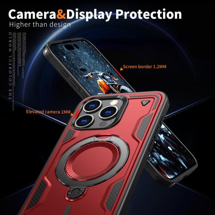 N/A - iPhone 15 Pro Max Skal Plast Militärt Skydd Kickstand - Röd