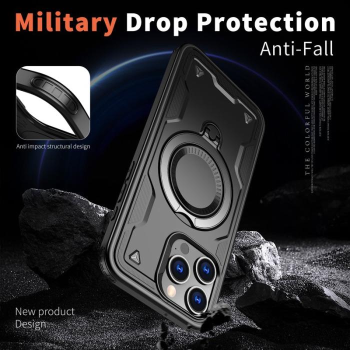 N/A - iPhone 15 Pro Skal Militärskydd Plast Kickstand - Svart
