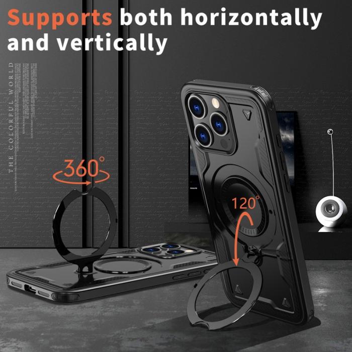 N/A - iPhone 15 Pro Skal Militärskydd Plast Kickstand - Svart