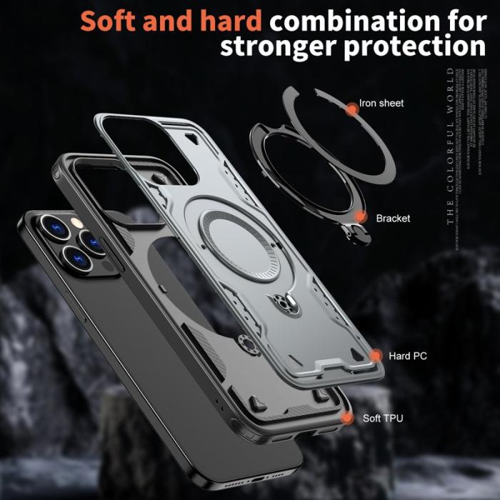 N/A - iPhone 15 Pro Skal Plast Militärskydd Kickstand - Grå