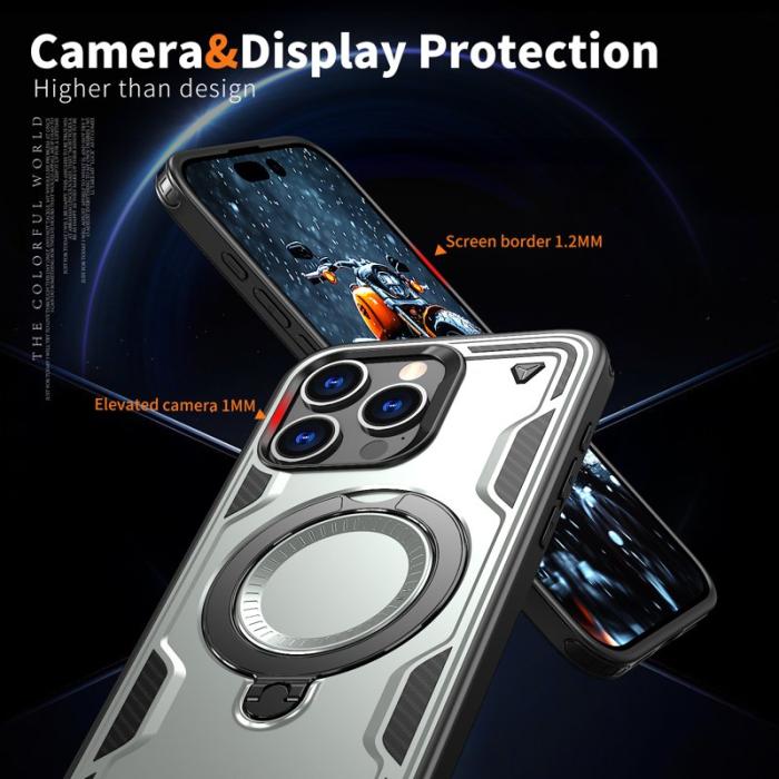 N/A - iPhone 15 Pro Skal Plast Militärskydd Kickstand - Grå