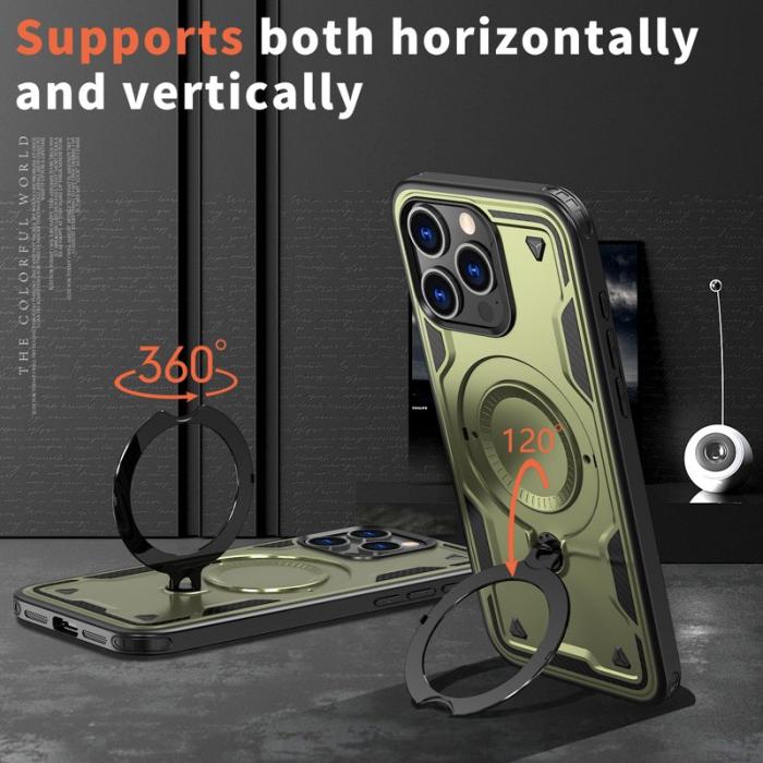 N/A - iPhone 15 Pro Skal Plast Militärskydd Med Ställ - Olivgrön