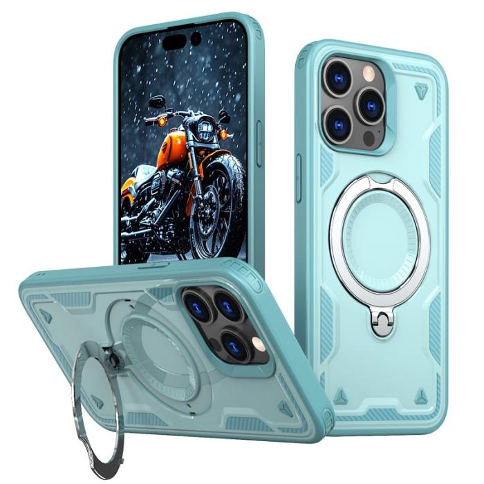 N/A - iPhone 15 Pro Skal Plast Militärt Skydd Med Ställ - Baby Blue