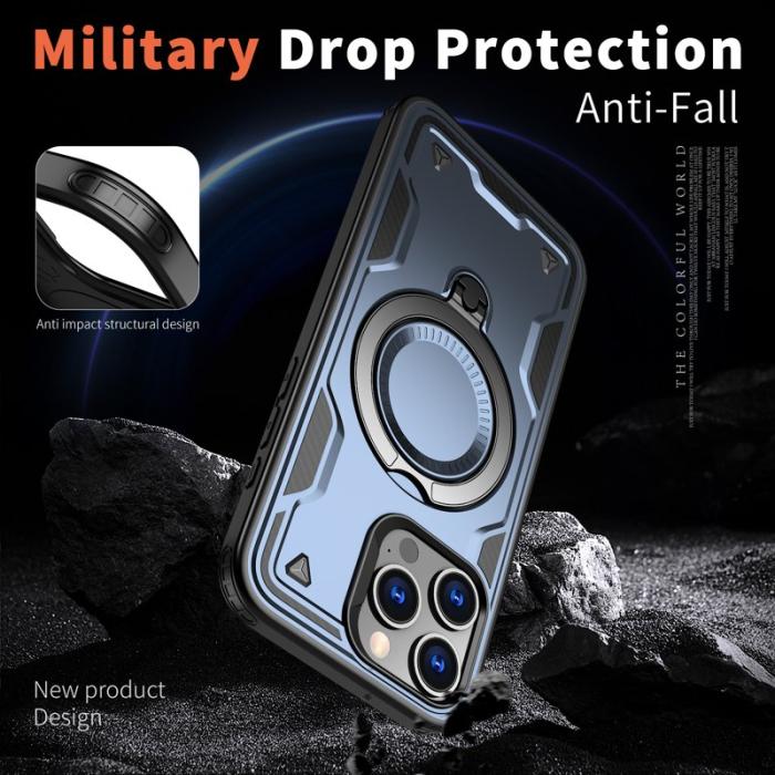 N/A - iPhone 15 Pro Skal Plast Militärt Skydd Med Ställ - Blå