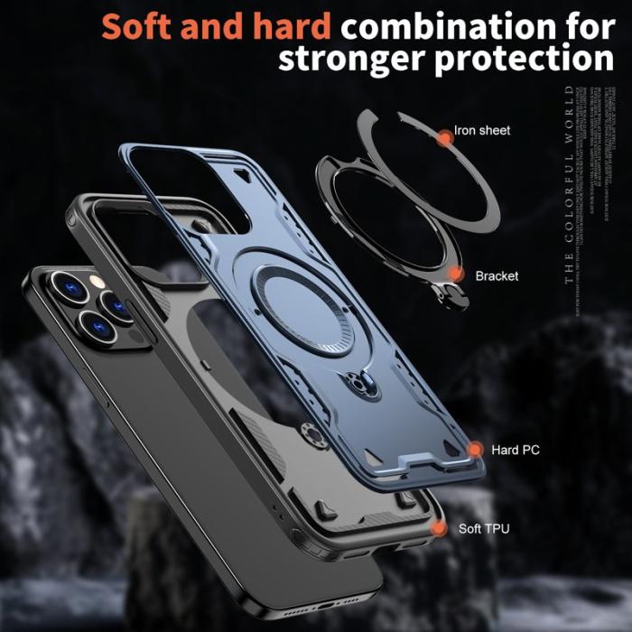 N/A - iPhone 15 Pro Skal Plast Militärt Skydd Med Ställ - Blå