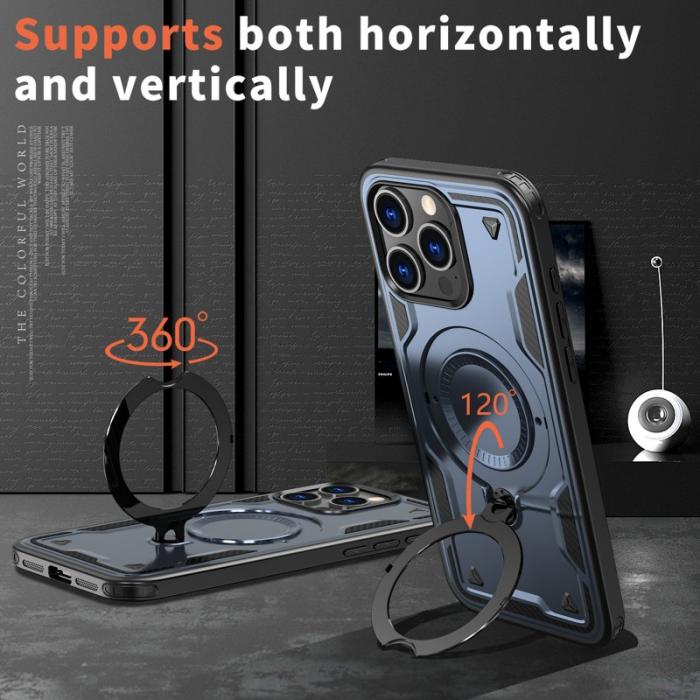 N/A - iPhone 15 Pro Skal Plast Militärt Skydd Med Ställ - Blå