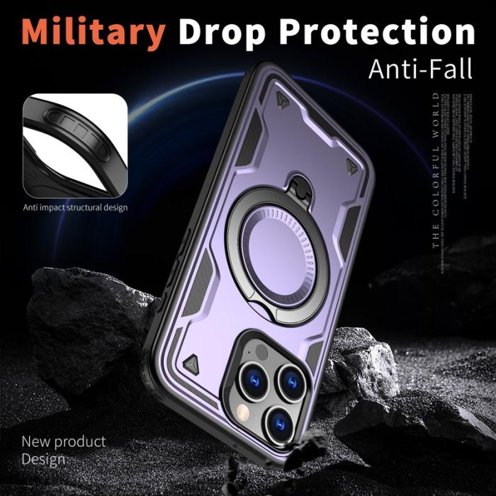 N/A - iPhone 15 Pro Skal Plast Militärt Skydd Med Ställ - Lila
