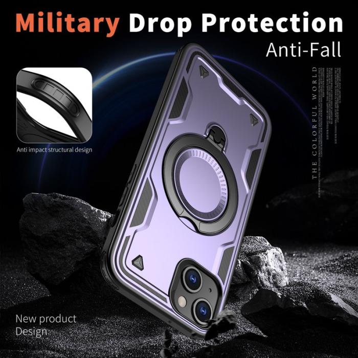 N/A - iPhone 15 Skal Militärskydd PC+TPU Med Ställ - Lila