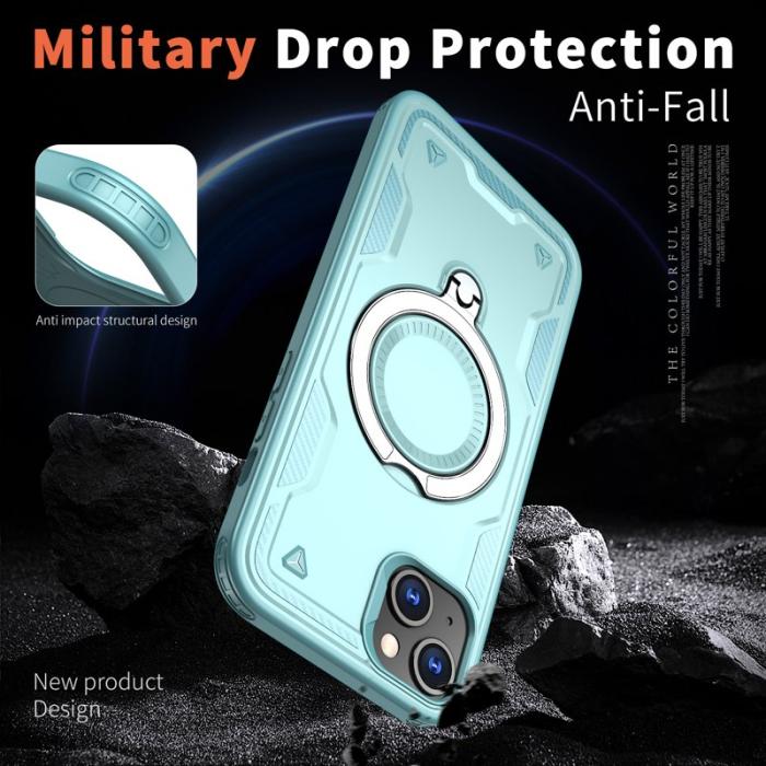 N/A - iPhone 15 Skal PC+TPU Militärskydd Med Ställ - Baby Blue