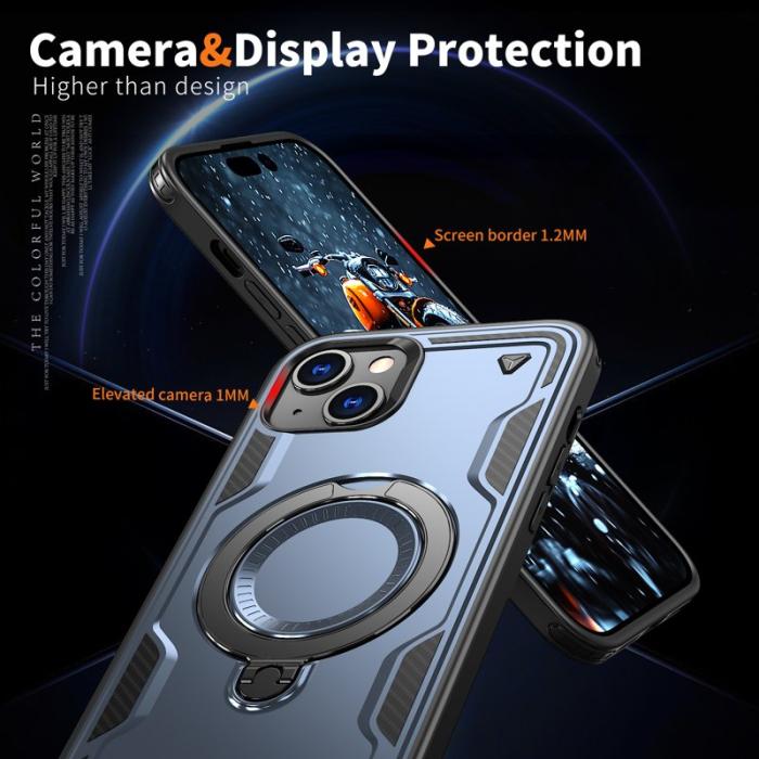 N/A - iPhone 15 Skal PC+TPU Militärskydd Med Ställ - Blå