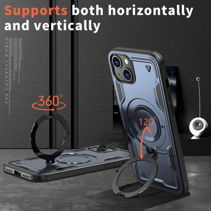 N/A - iPhone 15 Skal PC+TPU Militärskydd Med Ställ - Blå