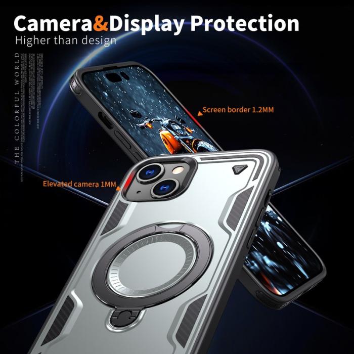 N/A - iPhone 15 Skal PC+TPU Militärt Skydd Kickstand - Grå