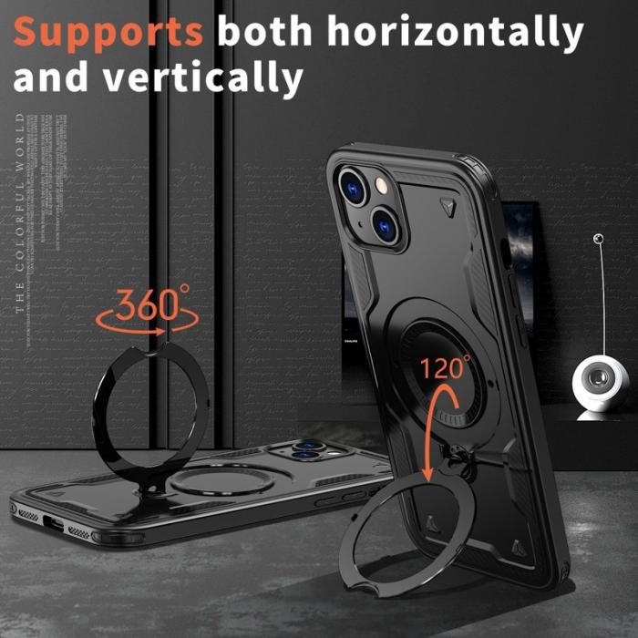 N/A - iPhone 15 Skal PC+TPU Militärt Skydd Kickstand - Svart