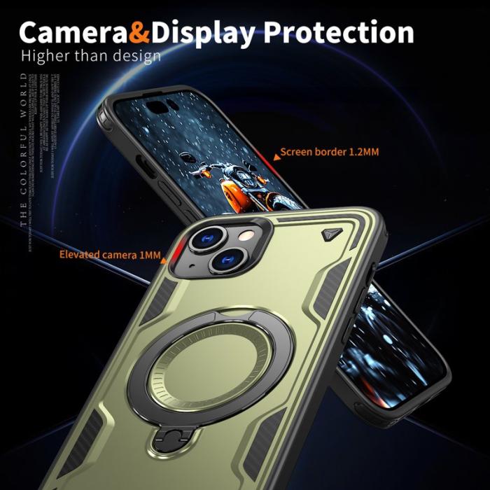 N/A - iPhone 15 Skal Plast Militärskydd MagSafe Kickstand - Olive Green