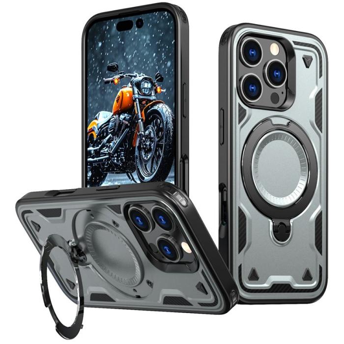 N/A - iPhone 16 Pro Max Skal Plast Militärt Skydd Med Ställ - Grå