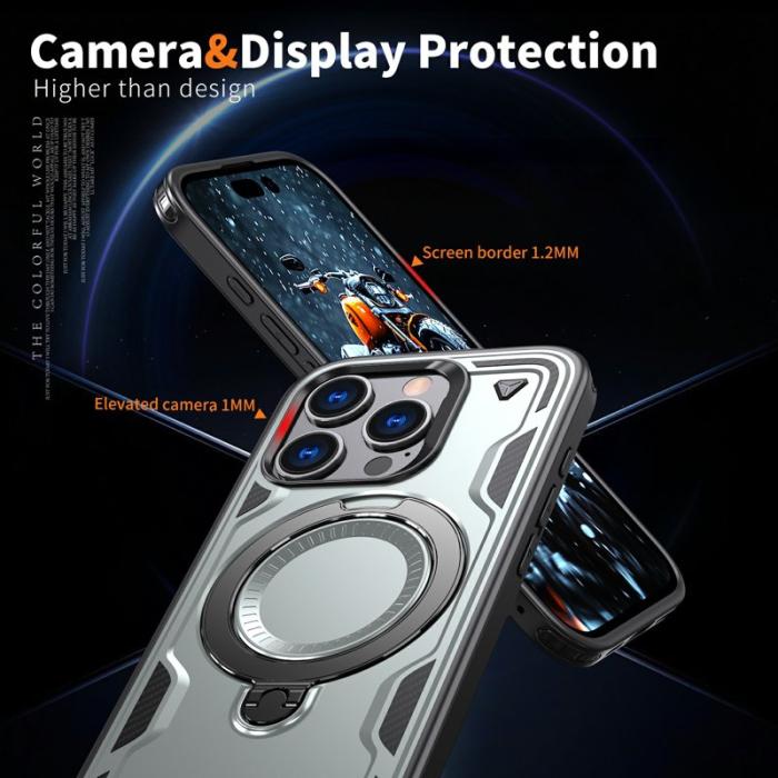 N/A - iPhone 16 Pro Max Skal Plast Militärt Skydd Med Ställ - Grå