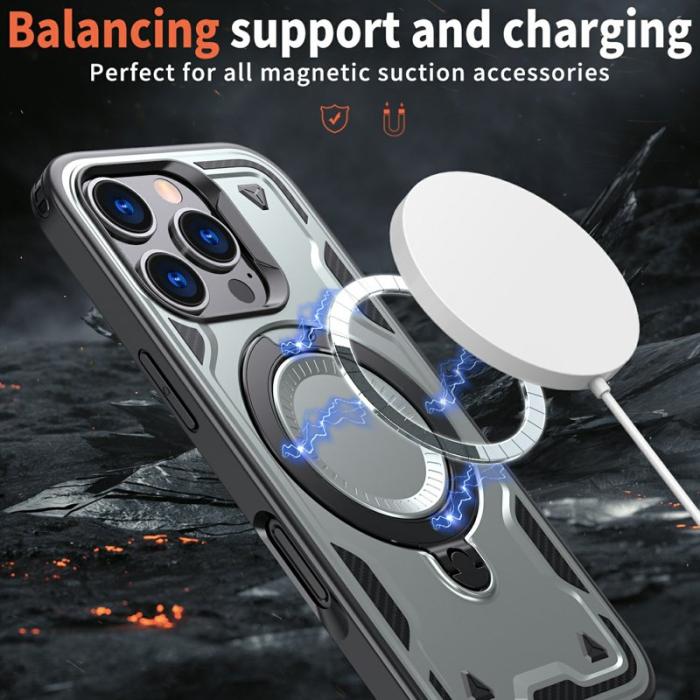 N/A - iPhone 16 Pro Skal Plast Militärskydd Kickstand - Grå