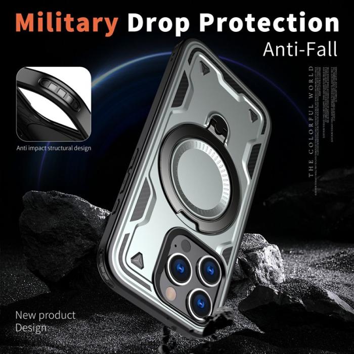 N/A - iPhone 16 Pro Skal Plast Militärskydd Kickstand - Grå