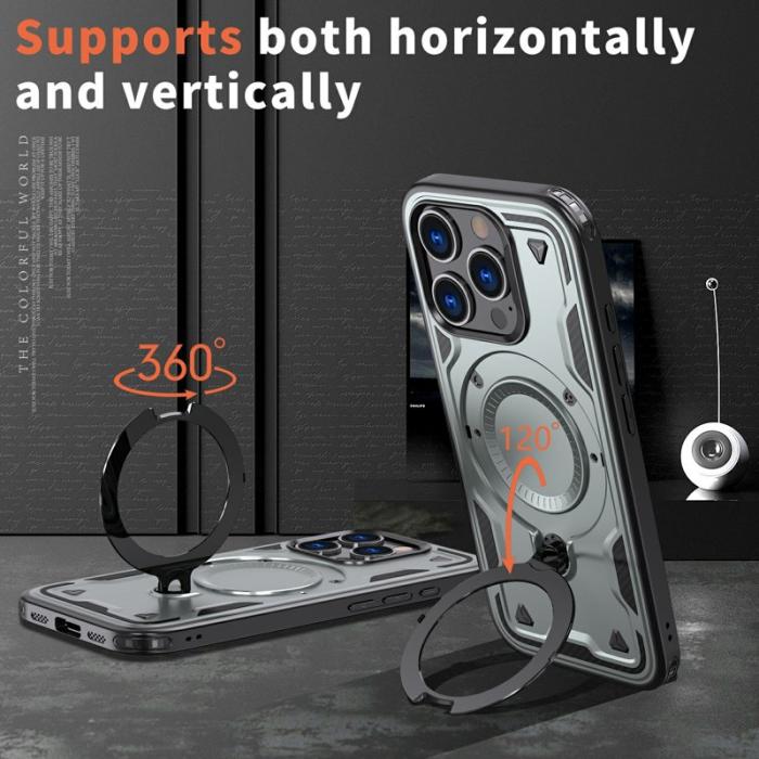 N/A - iPhone 16 Pro Skal Plast Militärskydd Kickstand - Grå