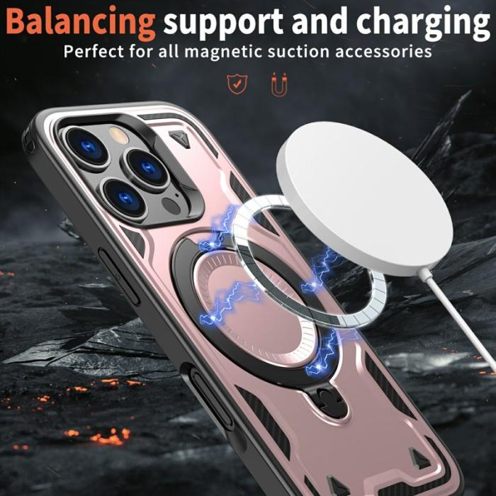 N/A - iPhone 16 Pro Skal Plast Militärskydd Kickstand - Roséguld