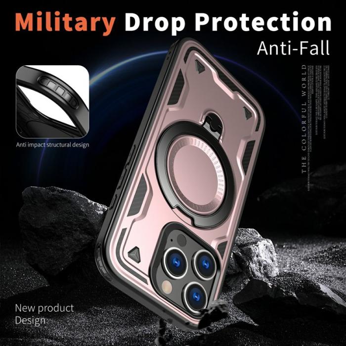 N/A - iPhone 16 Pro Skal Plast Militärskydd Kickstand - Roséguld