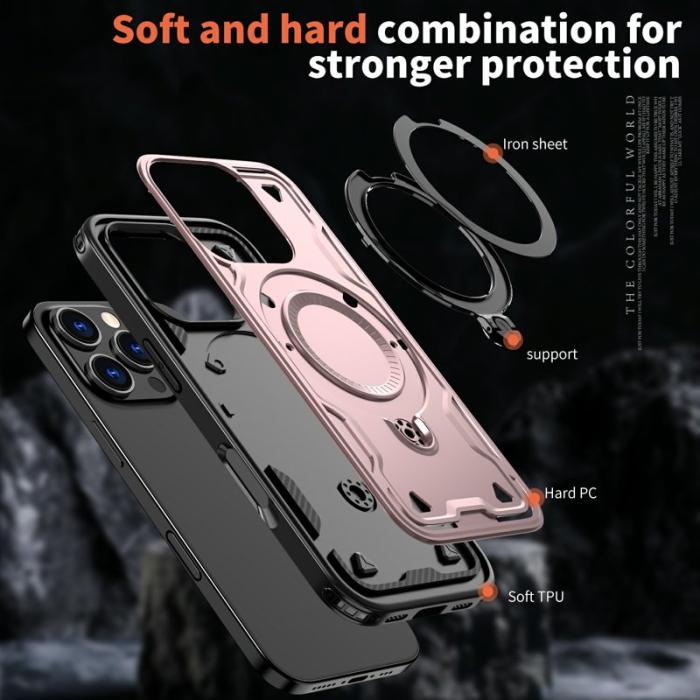 N/A - iPhone 16 Pro Skal Plast Militärskydd Kickstand - Roséguld