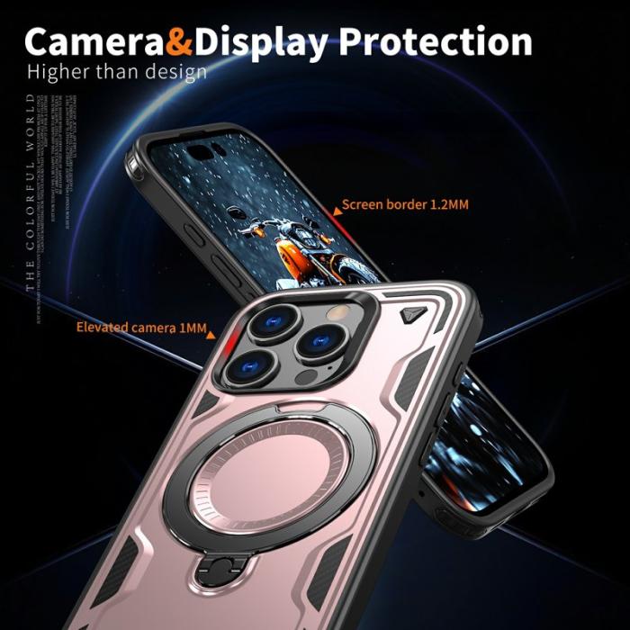 N/A - iPhone 16 Pro Skal Plast Militärskydd Kickstand - Roséguld
