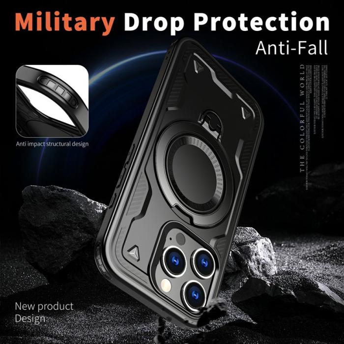 N/A - iPhone 16 Pro Skal Plast Militärskydd Kickstand - Svart