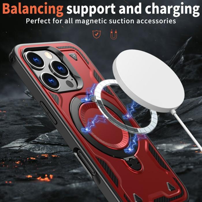 N/A - iPhone 16 Pro Skal Plast Militärt Skydd Kickstand - Röd