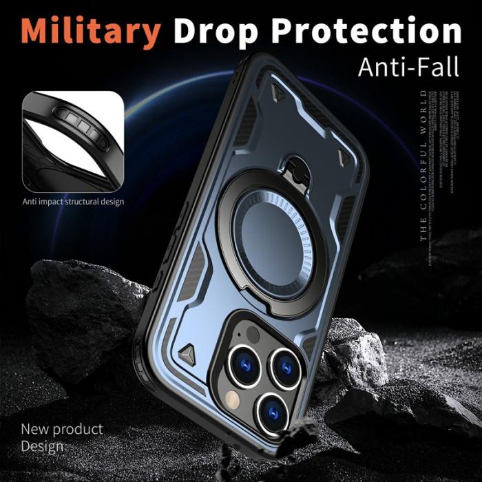 N/A - iPhone 16 Pro Skal Plast Militärt Skydd Med Ställ - Blå