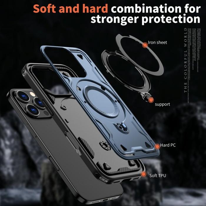 N/A - iPhone 16 Pro Skal Plast Militärt Skydd Med Ställ - Blå