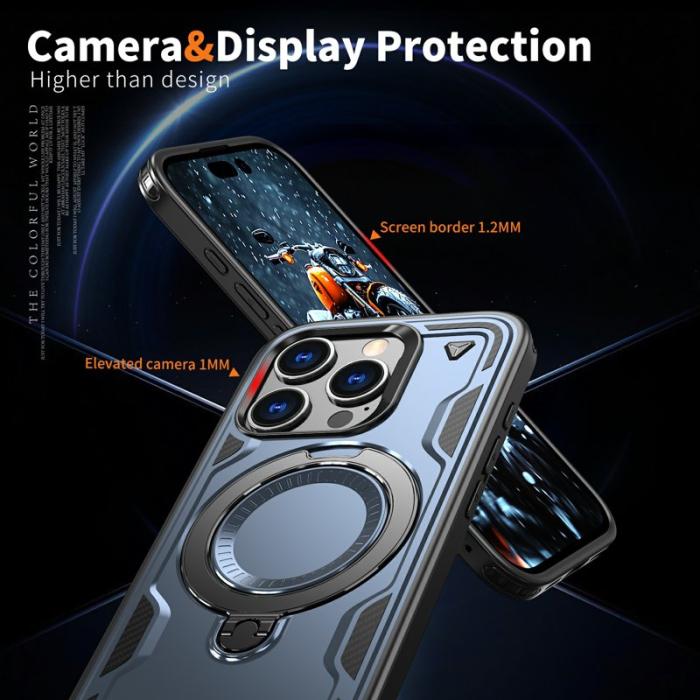 N/A - iPhone 16 Pro Skal Plast Militärt Skydd Med Ställ - Blå