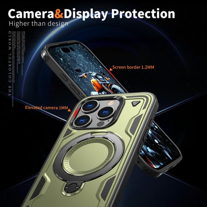 N/A - iPhone 16 Pro Skal Plast Militärt Skydd Med Ställ - Olivgrön