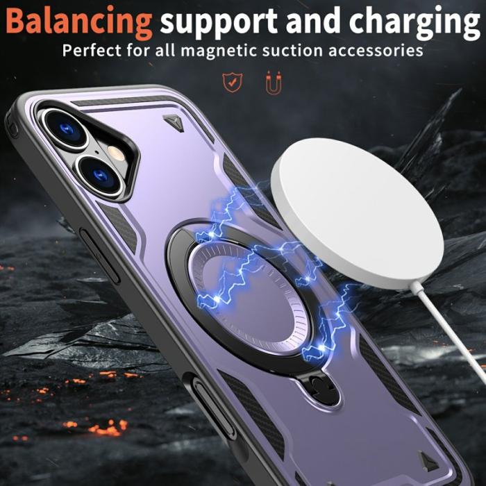 N/A - iPhone 16 Skal Militärskydd Plast Kickstand - Lila