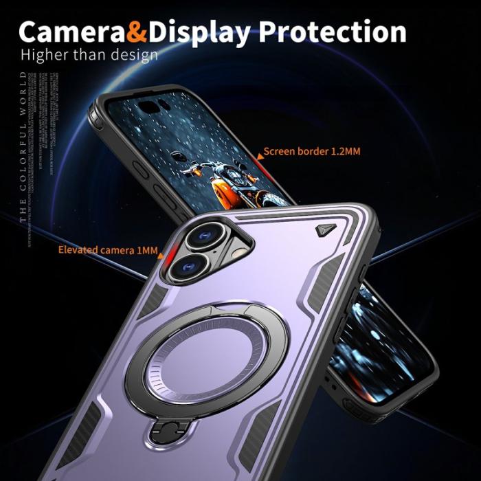 N/A - iPhone 16 Skal Militärskydd Plast Kickstand - Lila