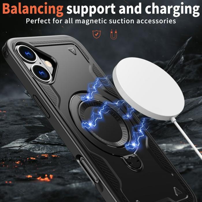 N/A - iPhone 16 Skal PC+TPU Militärt Skydd Kickstand - Svart